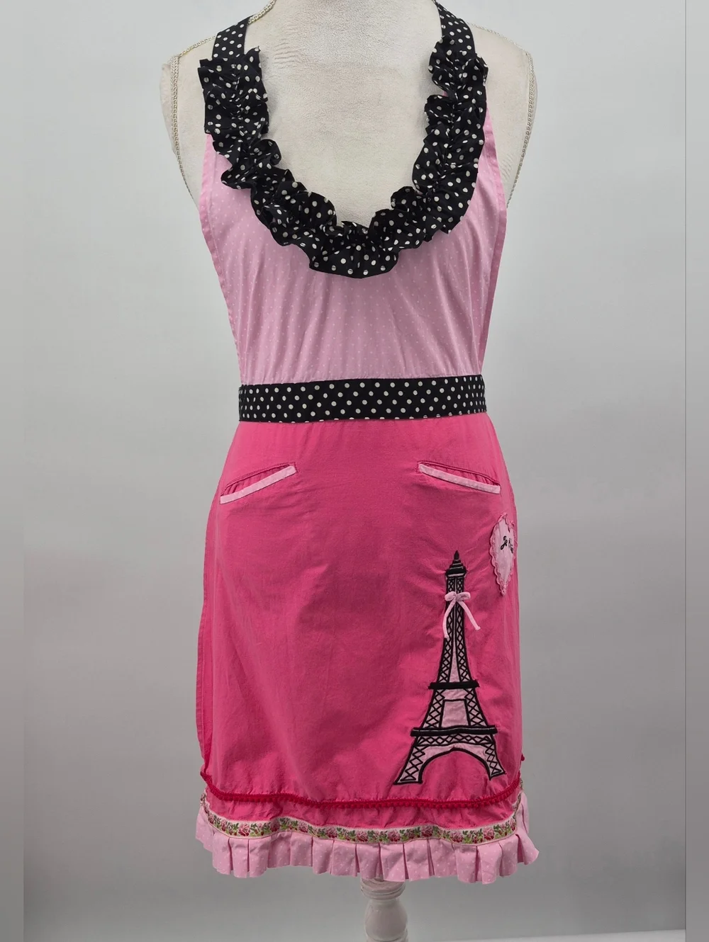 Sur La Table Apron One Size Pink Black Paris Eiffel Tower Polka Dot Retro